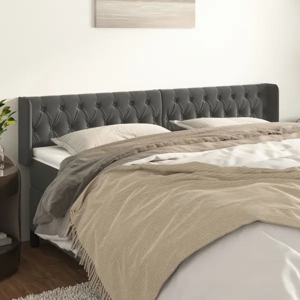 Gossi tablie de pat cu aripioare gri inchis 203x16x78/88 cm catifea