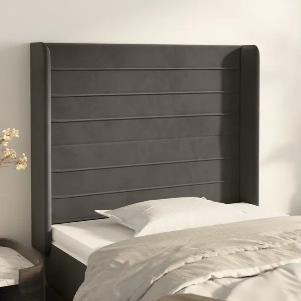 Gossi tablie de pat cu aripioare gri inchis 83x16x118/128 cm catifea