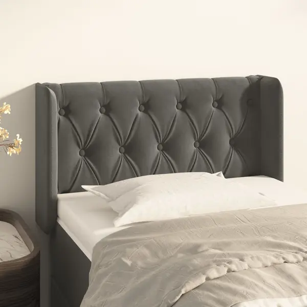 Gossi tablie de pat cu aripioare gri inchis 83x16x78/88 cm catifea