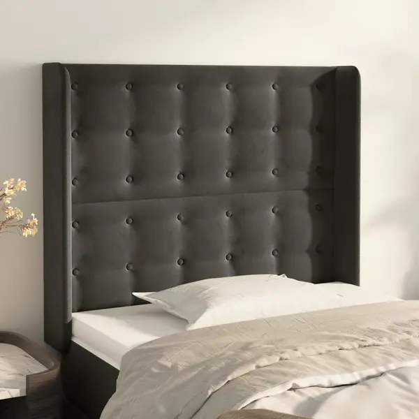 Gossi tablie de pat cu aripioare gri inchis 93x16x118/128 cm catifea