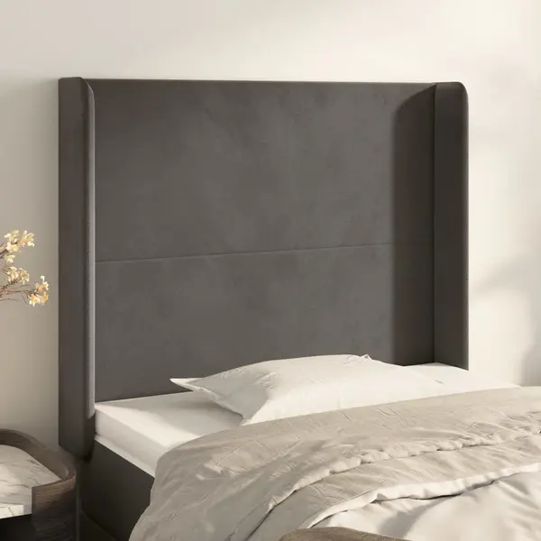 Gossi tablie de pat cu aripioare gri inchis 93x16x118/128 cm catifea
