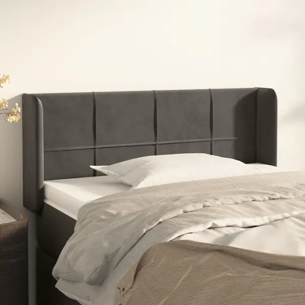 Gossi tablie de pat cu aripioare gri inchis 93x16x78/88 cm catifea