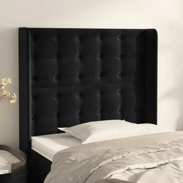 Gossi tablie de pat cu aripioare, negru, 103x16x118/128 cm, catifea