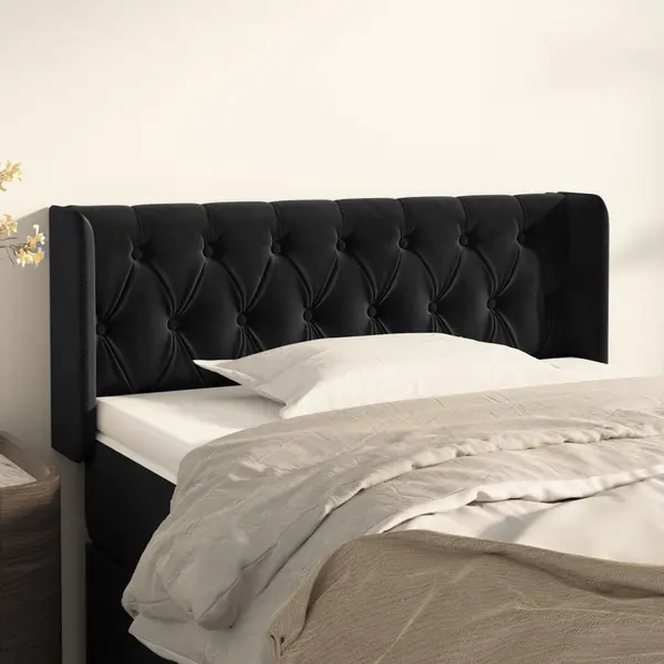 Gossi tablie de pat cu aripioare negru 103x16x78/88 cm catifea