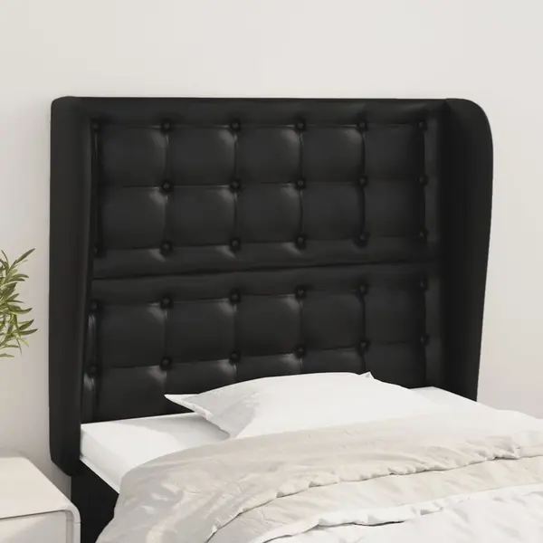 Gossi tablie de pat cu aripioare, negru, 103x23x118/128 cm, piele eco