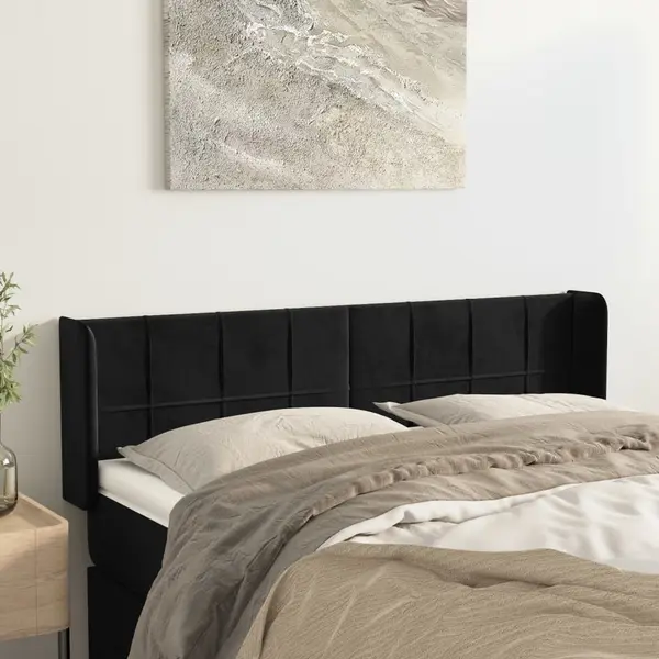 Gossi tablie de pat cu aripioare negru 147x16x78/88 cm catifea