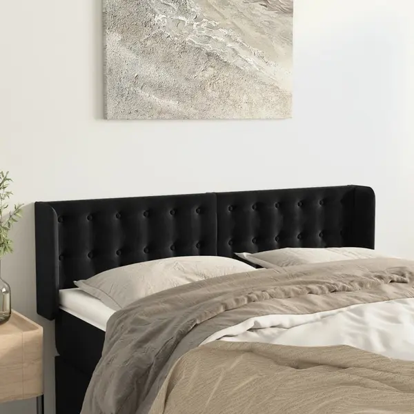 Gossi tablie de pat cu aripioare negru 147x16x78/88 cm catifea