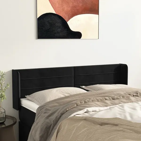 Gossi tablie de pat cu aripioare negru 147x16x78/88 cm catifea