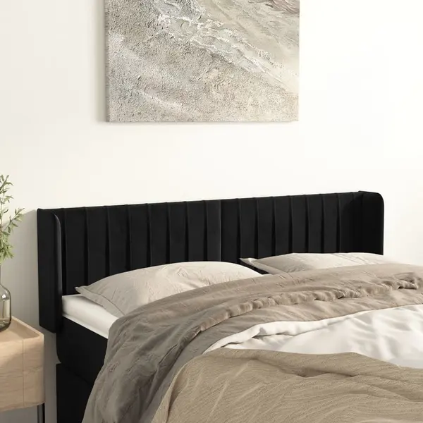 Gossi tablie de pat cu aripioare negru 147x16x78/88 cm catifea