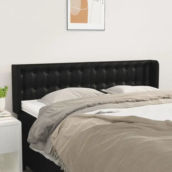 Gossi tablie de pat cu aripioare negru 147x16x78/88cm piele ecologica