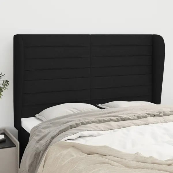 Gossi tablie de pat cu aripioare, negru, 147x23x118/128 cm, textil