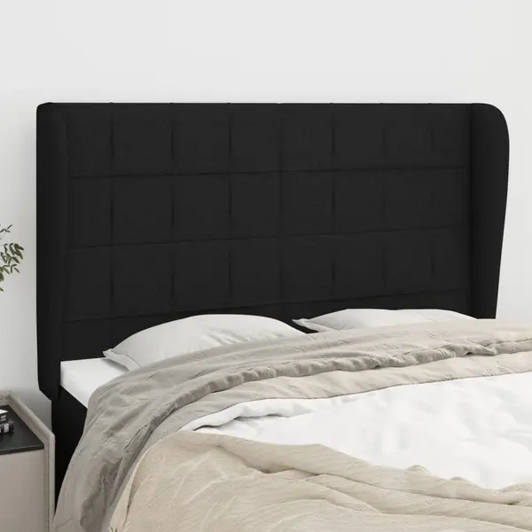 Gossi tablie de pat cu aripioare, negru, 147x23x118/128 cm, textil