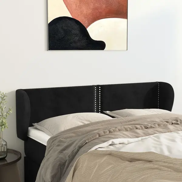 Gossi tablie de pat cu aripioare negru 147x23x78/88 cm catifea