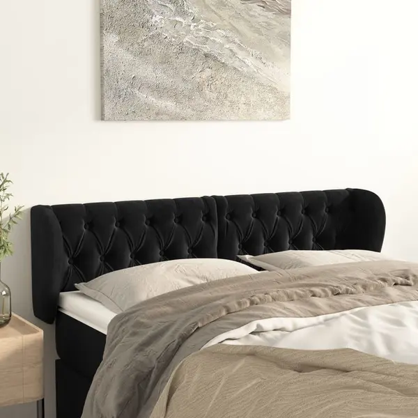 Gossi tablie de pat cu aripioare negru 147x23x78/88 cm catifea