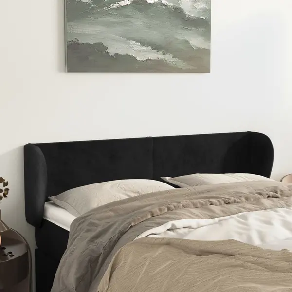 Gossi tablie de pat cu aripioare negru 147x23x78/88 cm catifea