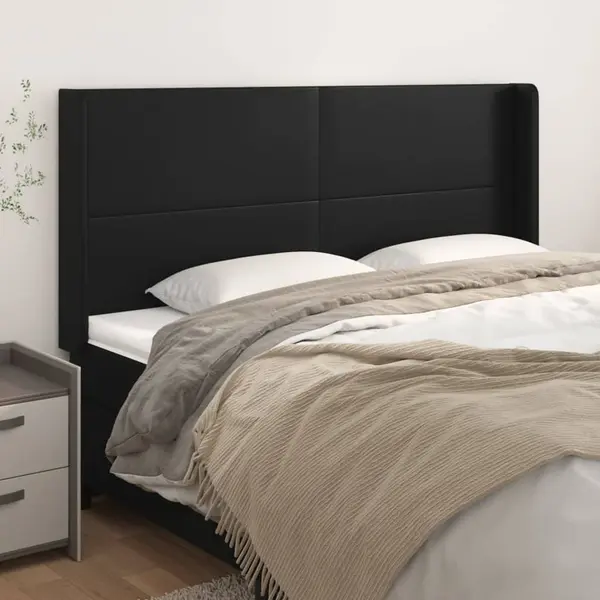 Gossi tablie de pat cu aripioare, negru, 163x16x118/128 cm, piele eco