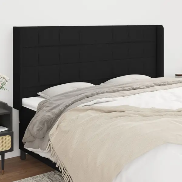 Gossi tablie de pat cu aripioare, negru, 163x16x118/128 cm, textil
