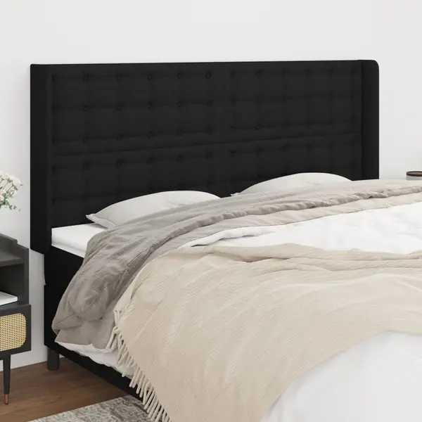 Gossi tablie de pat cu aripioare, negru, 163x16x118/128 cm, textil