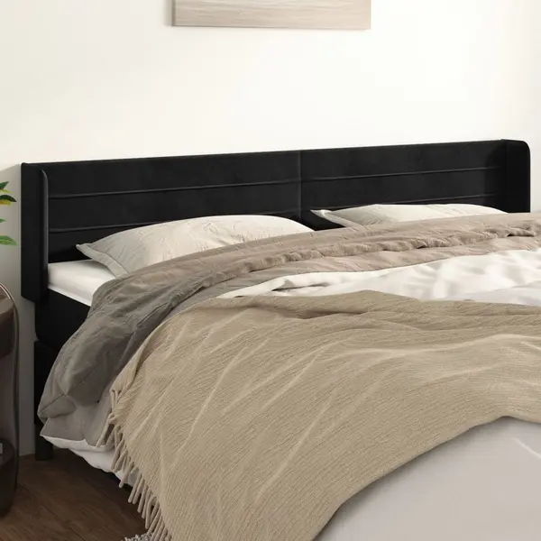 Gossi tablie de pat cu aripioare negru 163x16x78/88 cm catifea