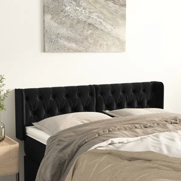 Gossi tablie de pat cu aripioare negru 163x16x78/88 cm catifea