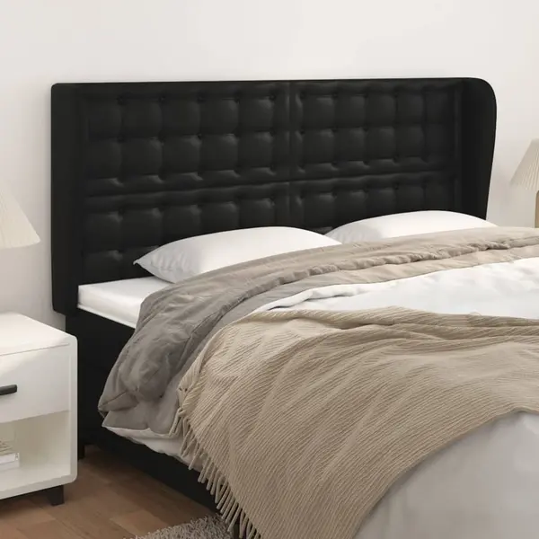Gossi tablie de pat cu aripioare, negru, 163x23x118/128 cm, piele eco