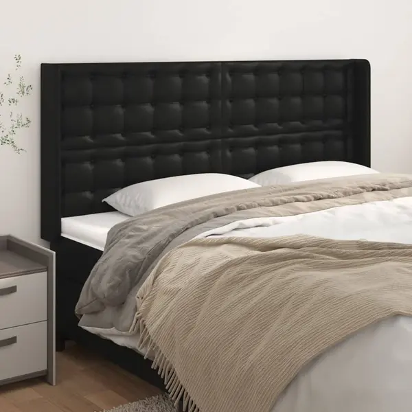 Gossi tablie de pat cu aripioare, negru, 183x16x118/128 cm, piele eco