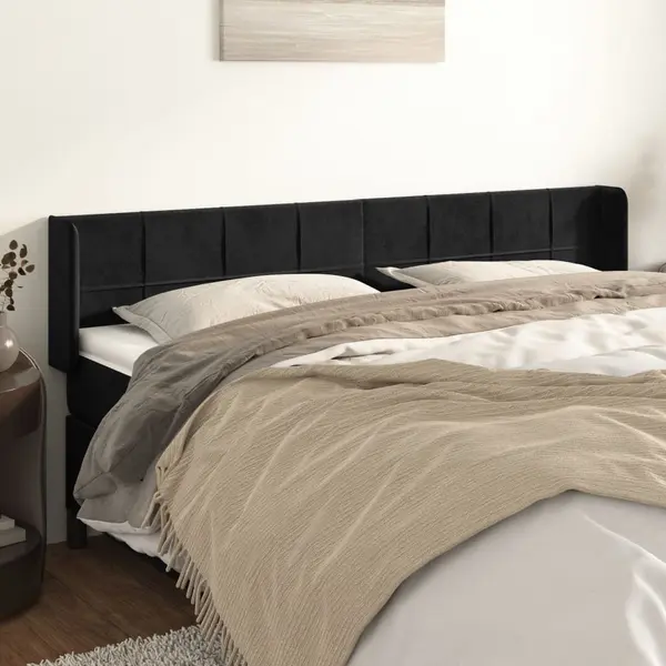 Gossi tablie de pat cu aripioare negru 183x16x78/88 cm catifea