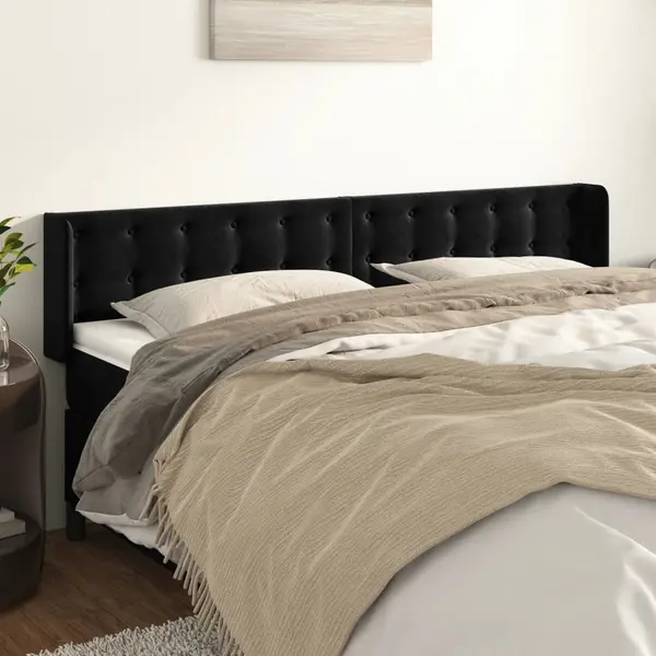 Gossi tablie de pat cu aripioare negru 183x16x78/88 cm catifea