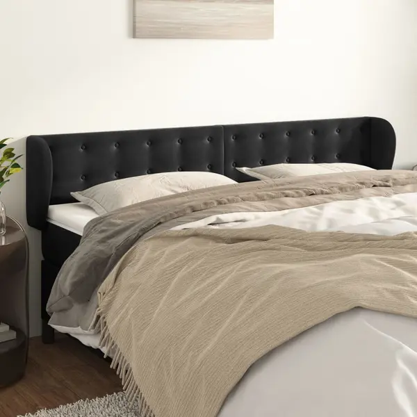 Gossi tablie de pat cu aripioare negru 183x23x78/88 cm catifea