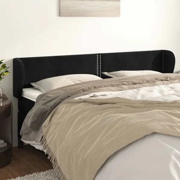 Gossi tablie de pat cu aripioare negru 183x23x78/88 cm catifea