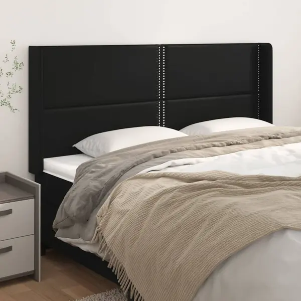 Gossi tablie de pat cu aripioare, negru, 203x16x118/128 cm, piele eco