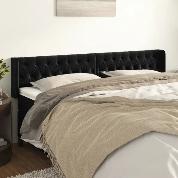 Gossi tablie de pat cu aripioare negru 203x16x78/88 cm catifea