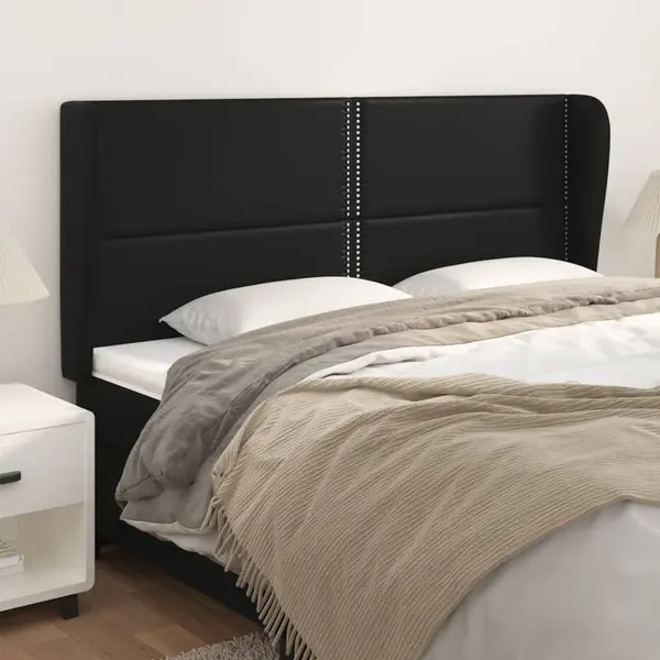 Gossi tablie de pat cu aripioare, negru, 203x23x118/128 cm, piele eco