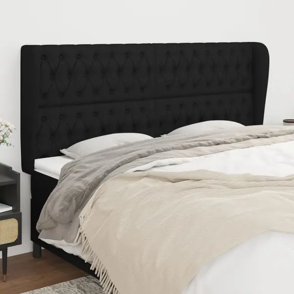 Gossi tablie de pat cu aripioare, negru, 203x23x118/128 cm, textil
