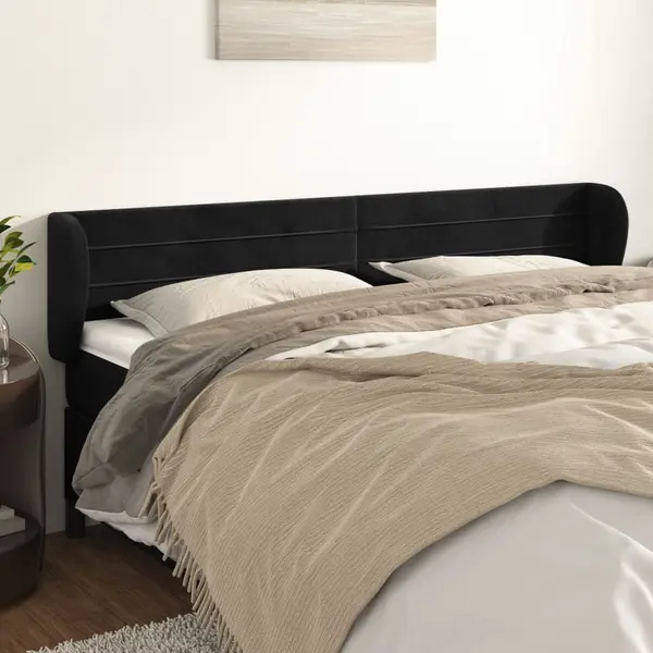 Gossi tablie de pat cu aripioare negru 203x23x78/88 cm catifea