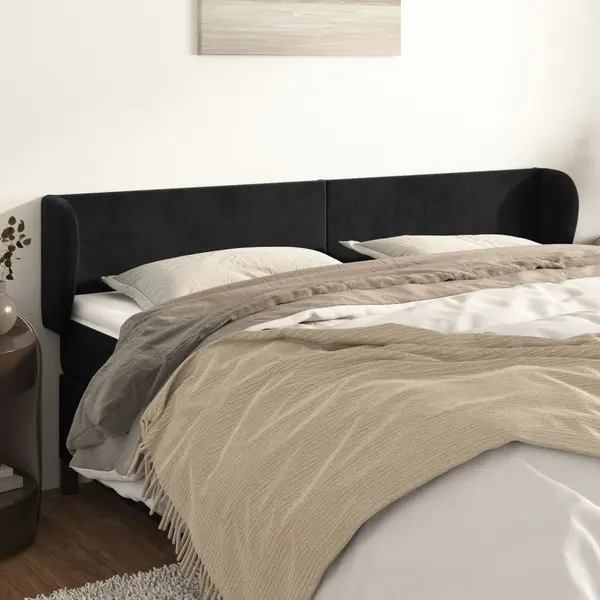 Gossi tablie de pat cu aripioare negru 203x23x78/88 cm catifea