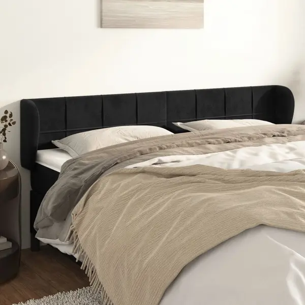 Gossi tablie de pat cu aripioare negru 203x23x78/88 cm catifea