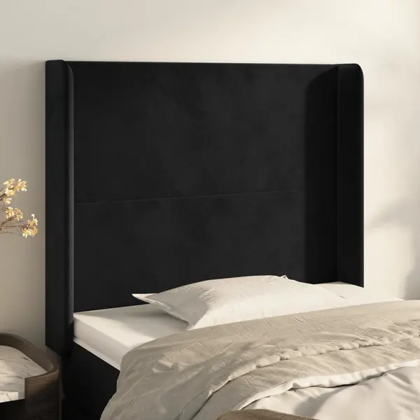 Gossi tablie de pat cu aripioare, negru, 83x16x118/128 cm, catifea