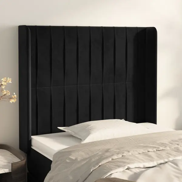 Gossi tablie de pat cu aripioare, negru, 83x16x118/128 cm, catifea