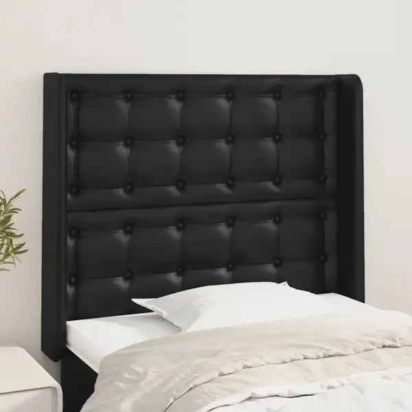 Gossi tablie de pat cu aripioare, negru, 83x16x118/128 cm, piele eco