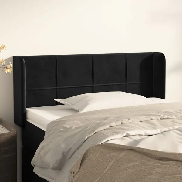 Gossi tablie de pat cu aripioare negru 83x16x78/88 cm catifea