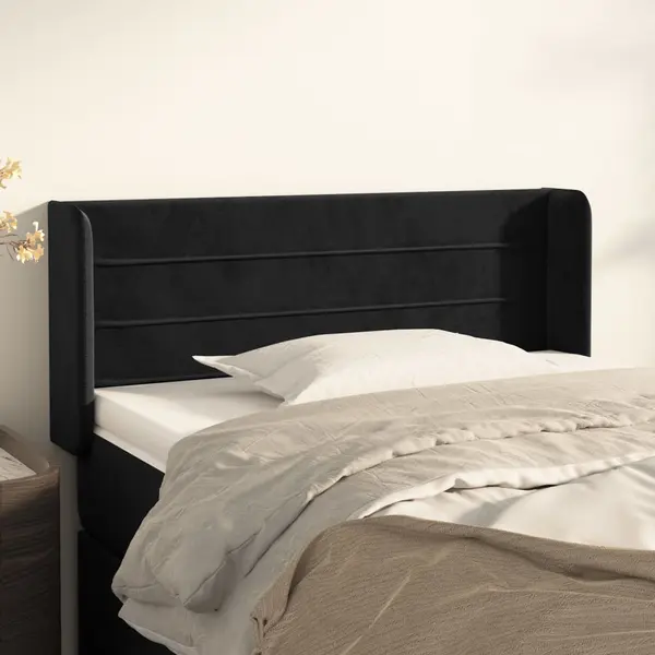 Gossi tablie de pat cu aripioare negru 83x16x78/88 cm catifea
