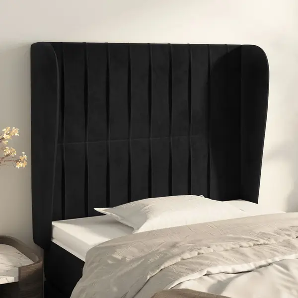 Gossi tablie de pat cu aripioare, negru, 83x23x118/128 cm, catifea