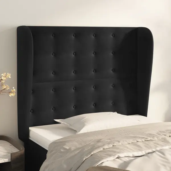 Gossi tablie de pat cu aripioare, negru, 83x23x118/128 cm, catifea