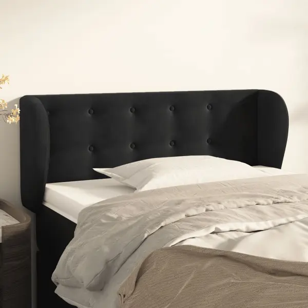 Gossi tablie de pat cu aripioare negru 83x23x78/88 cm catifea