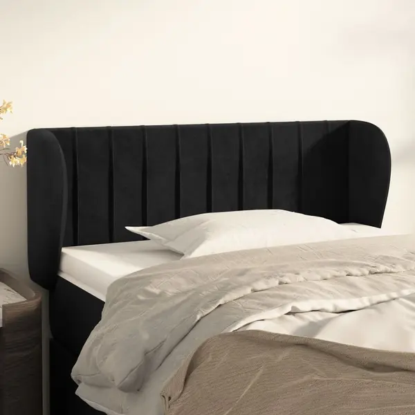 Gossi tablie de pat cu aripioare negru 83x23x78/88 cm catifea