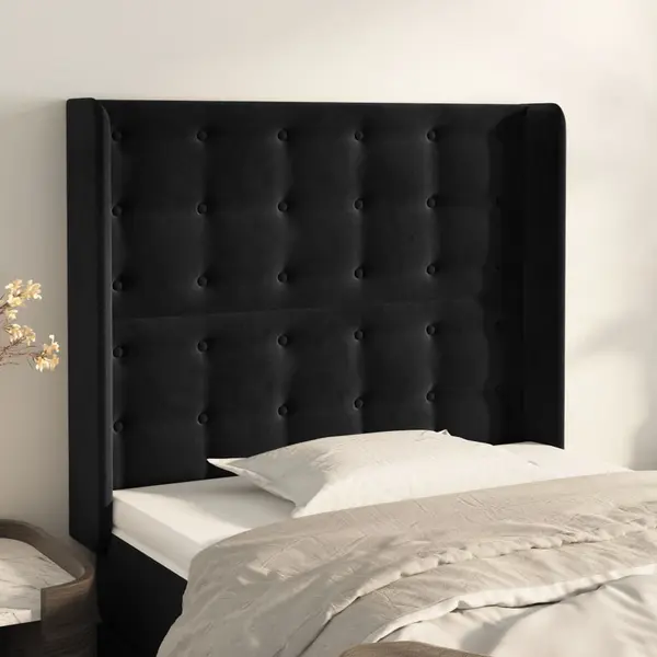 Gossi tablie de pat cu aripioare, negru, 93x16x118/128 cm, catifea