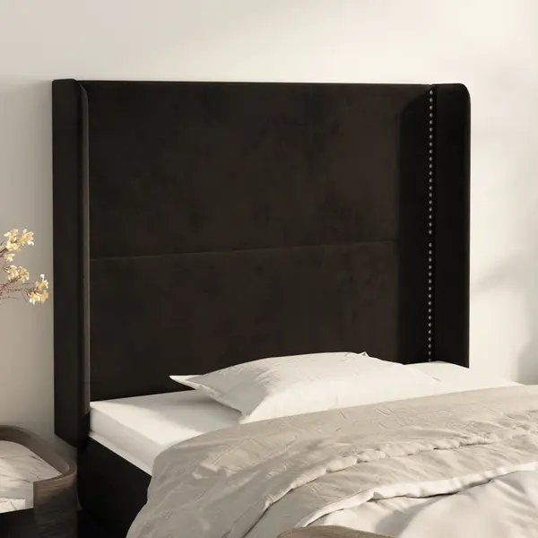Gossi tablie de pat cu aripioare, negru, 93x16x118/128 cm, catifea