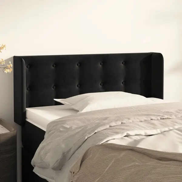 Gossi tablie de pat cu aripioare negru 93x16x78/88 cm catifea