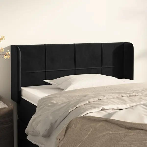 Gossi tablie de pat cu aripioare negru 93x16x78/88 cm catifea